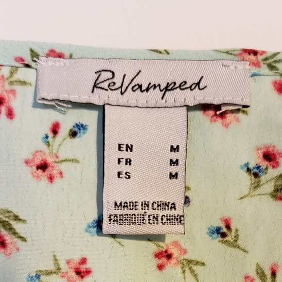 Revamped Seafoam Green Floral Top Elastic Waist Boho Frilly Woman Medium NWOT - Picture 3 of 7